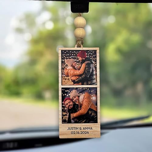 Miniatura 10 de Percha de auto personalizada para parejas, adorno de madera, espejo retrovisor colgante, regalo del día de San Valentín para élella, novio, novia,