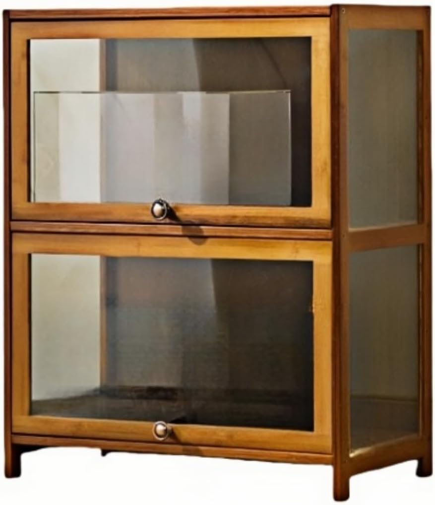 透明なディスプレイキャビネット 天然竹フレーム キャビネット ディスプレイキャビネット コレクションケース ディスプレイキャビネット