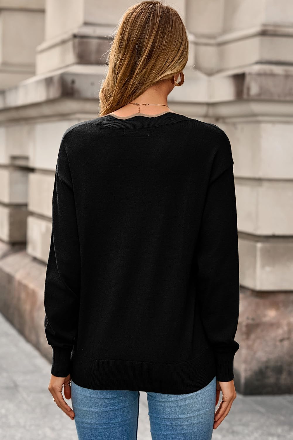 Dokotoo Women's Sweaters Casual V Neck Long Sleeve Lightweight Sweaters Loose Solid Tops Pullover Sweater - Image 3