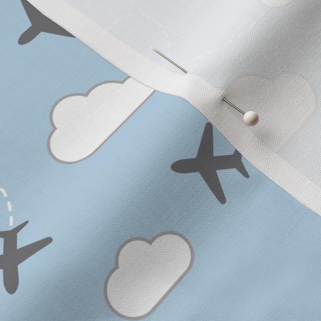 Spoonflower Fabric - Clouds Gray Light Blue Airplanes Air Navy Planes Sky Printed on Petal Signature Cotton Fabric by The Yard - Sewing Quilting Apparel Crafts Decor