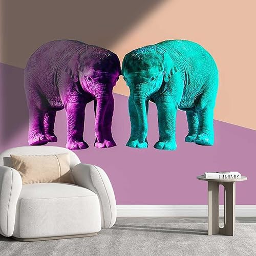 YANFENQI Papel Tapiz para Muebles De Madera Pink Green Elephant Vinyl Wallpaper Wall Decor Farmhouse Versatile for Various Spaces (W) 31.5" X(H) 24"