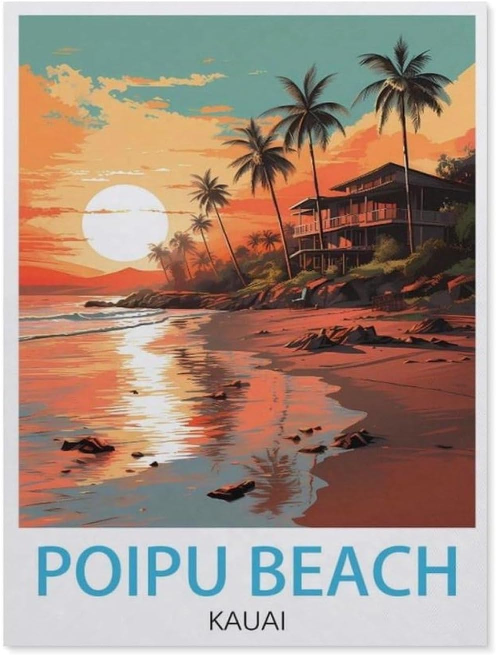 Jigsaw Puzzle 1000 Piece，Poipu Beach Kauai Vintage-Reiseposter，Adult Puzzle DIY Kit Paper Puzzle Modern Home Decor Unique Gift（38x26cm）-AL85