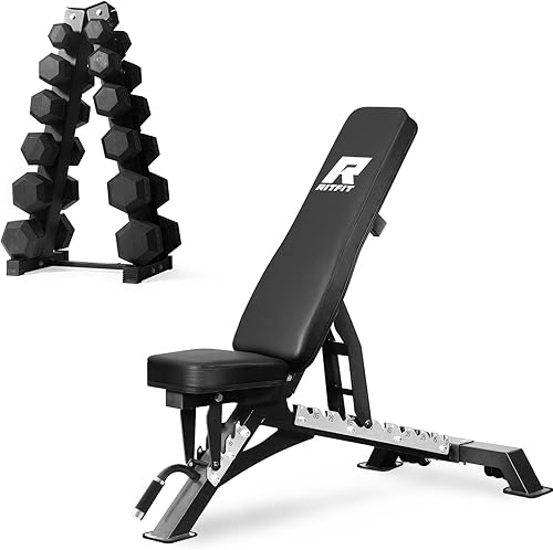 Miniatura 16 de RitFit 5-780LBS Rubber Coated Hex Dumbbell Weight Set with Rack for Home Gym, Strength Training, Workouts