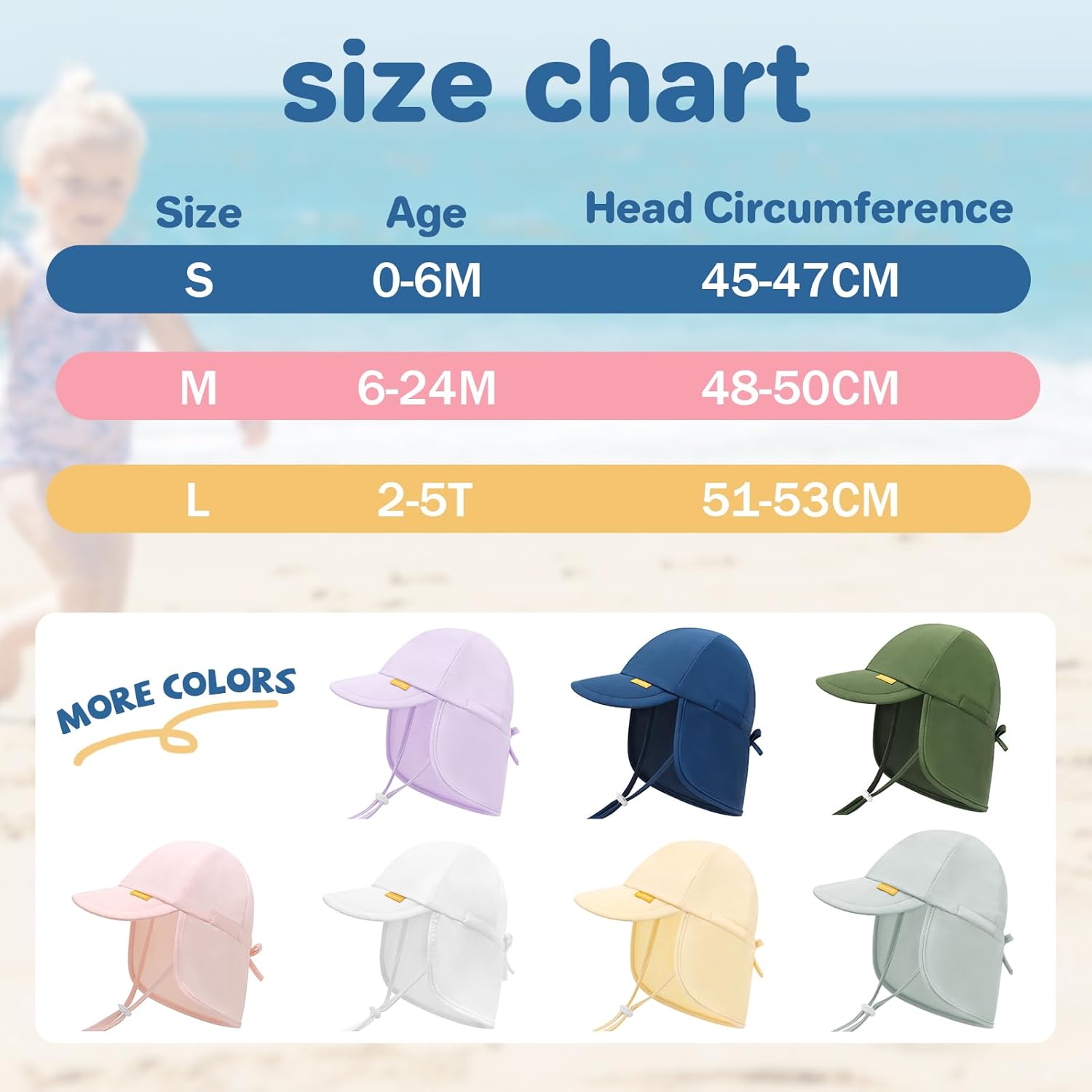 Adjustable Baby Sun Hats with UPF50+ & Neck Flap Protection - Perfect Swim & Play Toddler Hat for Girls & Boys - Image 6