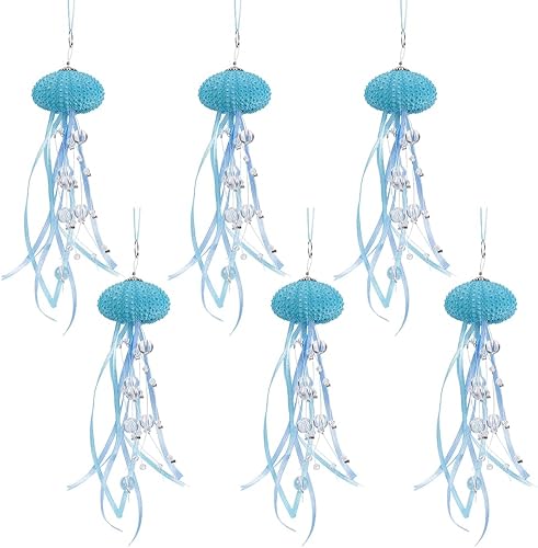 GORGECRAFT 6 adornos de medusas de erizo de mar, diseño costero con cuentas, tema de playa, decoración de árbol de Navidad, decoración de medusas