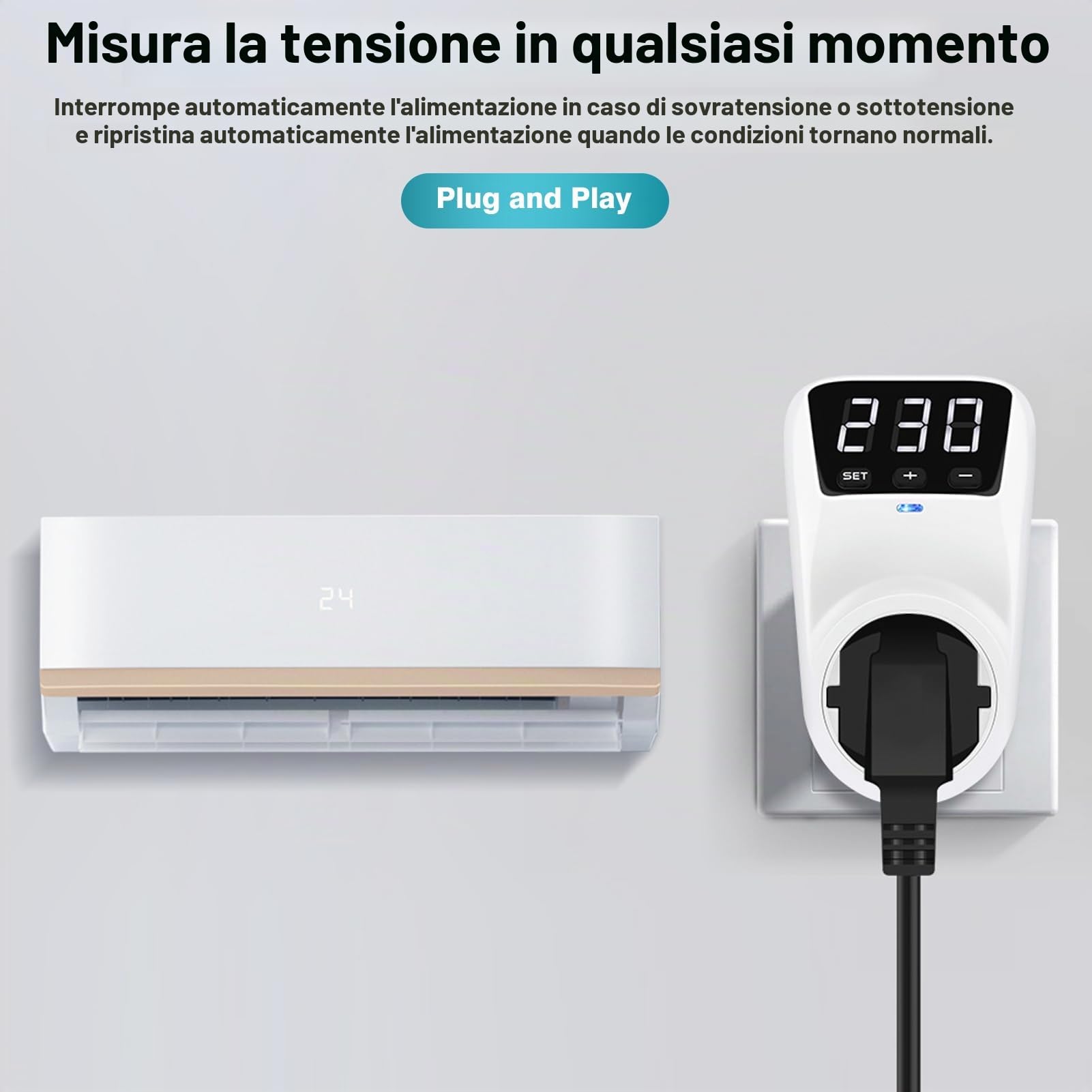 Spina di protezione da tensione, stabilizzatore di tensione dispositivo di protezione da tensione, presa automatica di protezione da tensione AC230V protezione da sovratensione e sottotensione
