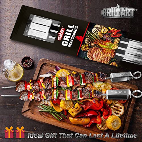 Grillart Kabob Skewers For Grilling - Metal Skewers For Kabobs With Slider - Flat Bbq Skewers Stainless Steel - 17" Shish Kabob Grill Skewers & Ideal Kabob Sticks For Meat Shrimp Chicken Veggie(10Pcs) #TOP6