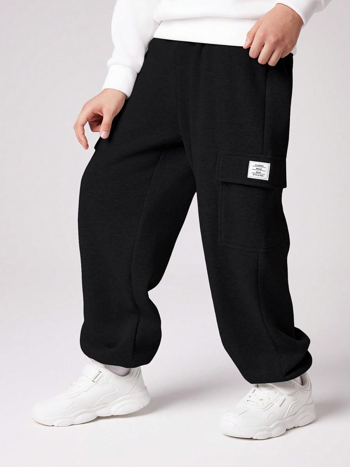 Boy's Wide Leg Cargo Pants Baggy Sweatpants Casual Sports Joggers Big Kids Long Trousers with Pockets - Image 4