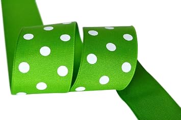 Ribbon Bazaar Grosgrain Polka Dots 1-1/2 inch Apple Green By the Yard 100% Polyester Ribbon