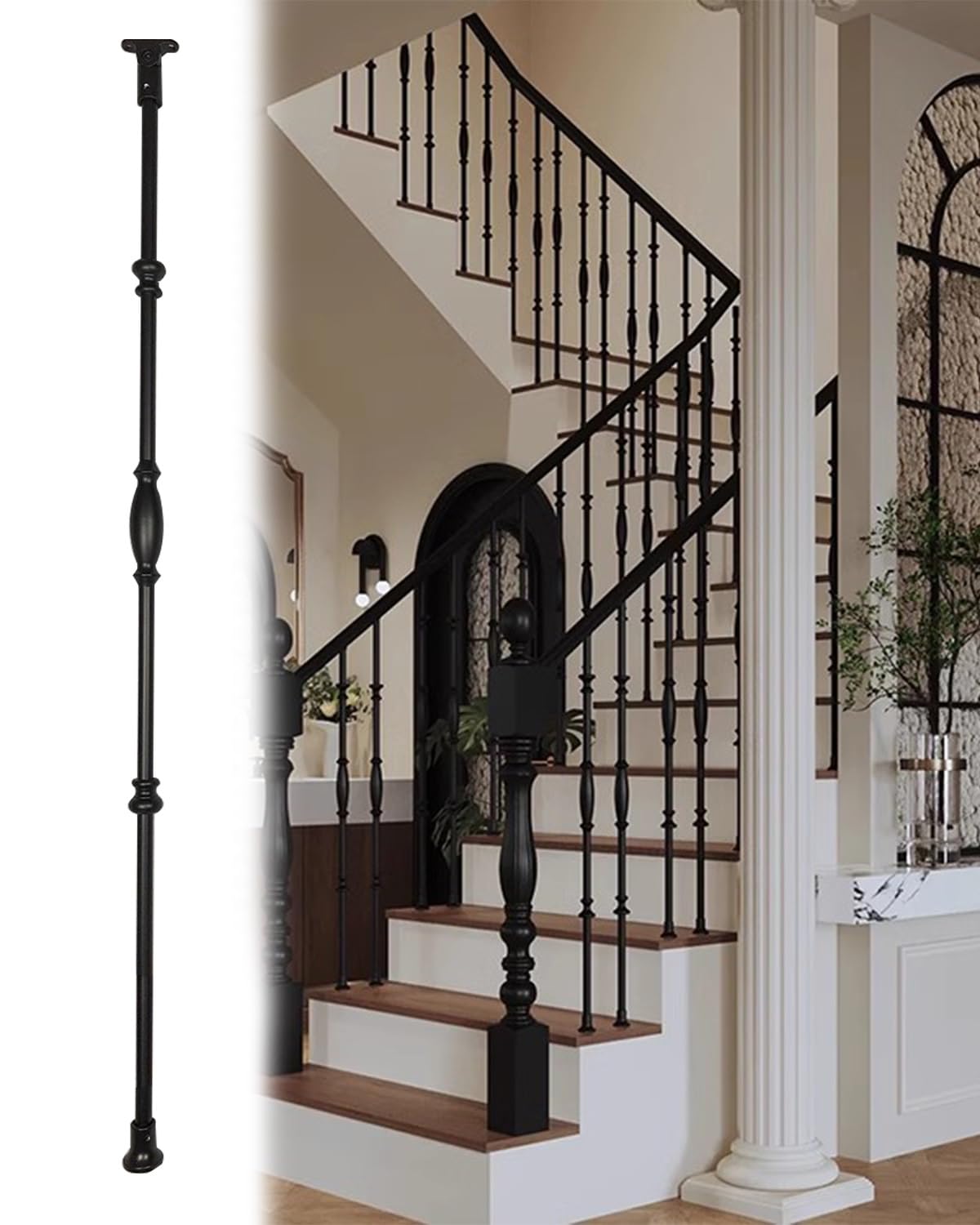 Poręcz Schodowa Czarne Metalowe Wrzeciona Schodowe Regulowane, Dekoracyjny Zestaw Balustrad Schodowych do Wnętrz, Nowoczesne Słupki Schodowe Loft Entryway, Poręcze(A,30pcs)
