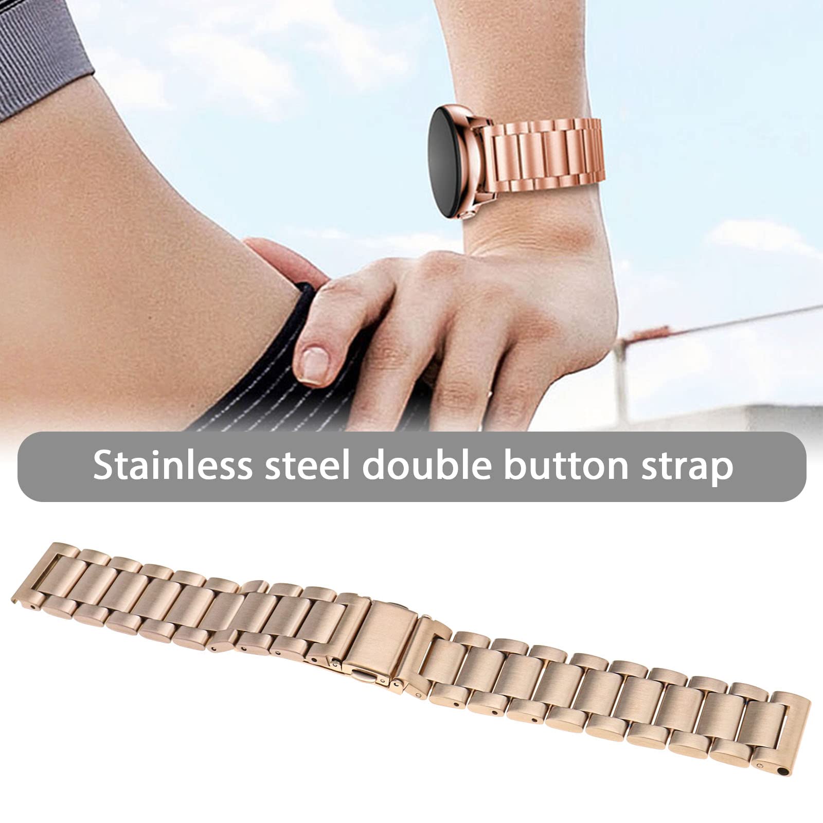 Create idea Watch Strap Compatible with Garmin Venu 2S / Vivoactive 4S / Vivomove 3S for 130-195mm Wrist Size Stainless Steel Watch Band Replacement Wristband Rose Gold - Image 2