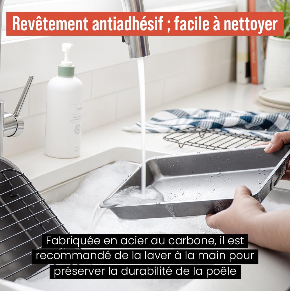 Chef Pomodoro – Grand Plat Four Antiadhésif avec Grille Four | Plaque Cuisson Four Rectangulaire avec Plateau, Plaque, Plat à Gratin, Lasagne – Acier Résistant – (41 x 29 cm)
