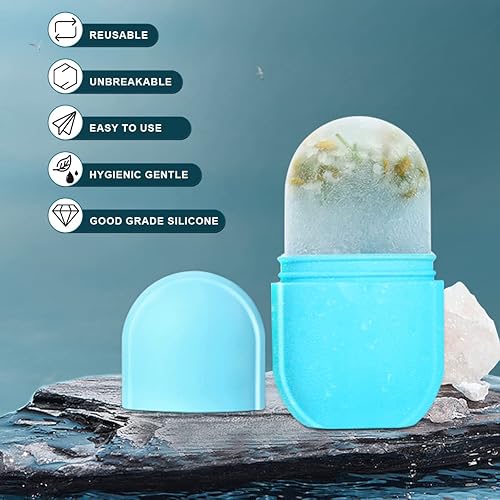 Besmall Rodillo de hielo para cara y ojo bandeja de molde de hielo de silicona rodillo de cara de hielo herramientas para el cuidado de la piel
