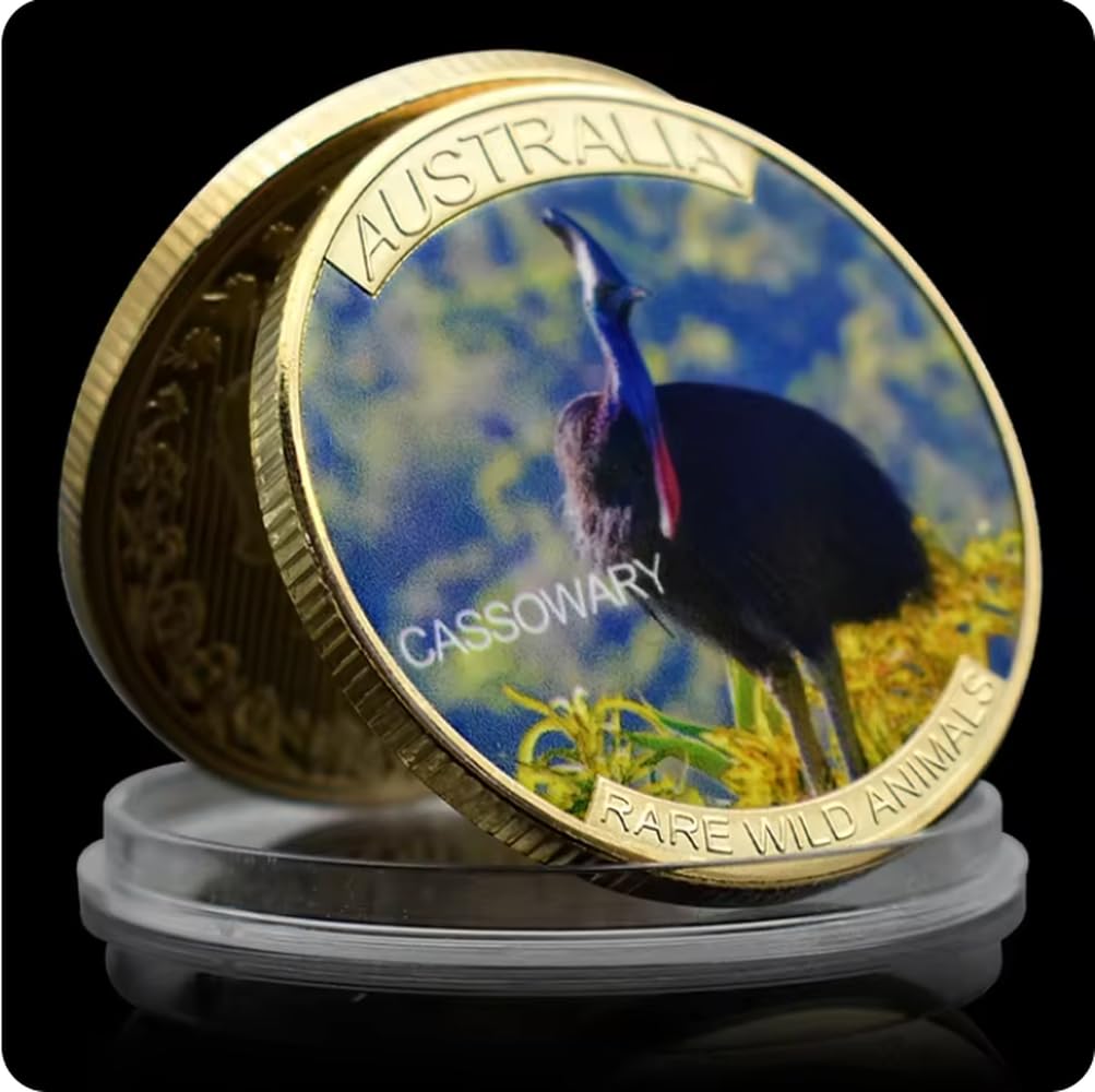 Rezajduie Golden Commemorative Coin Australian Rare Wild Animals Plated Coin Kangaroo/Cassowary/Koala/Wombat/Platypus Memorial Medal Crafts