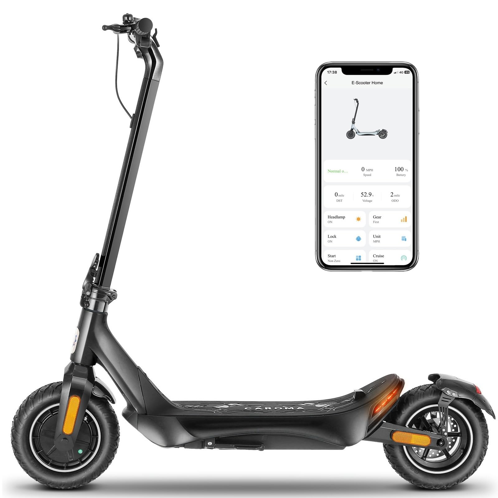 Caroma Electric Scooter with Turn Signal, 2600W/850W Peak Motor, 37/30 Miles Range & 36/25 Max MPH, Cruise Control Electric Scooter Adults, Fast Foldable E Scooter, Braking System(Black)