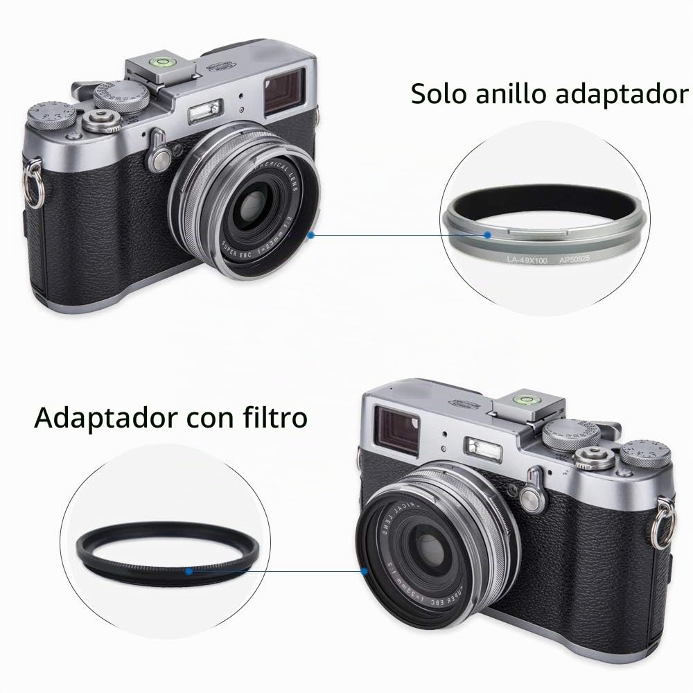 Parasol y Anillo Adaptador (con Filtro UV) para Fujifilm Fuji X100VI, X100V, X100F, X100T, X100S, X100, X70 sustituye Parasol Fujifilm LH-X100