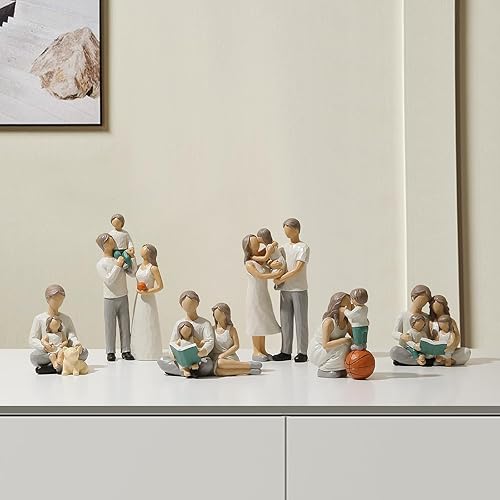 Miniatura 6 de OTANG Familia de 4 figuras de libros de lectura, figuras pintadas a mano, regalos para padres o hija e hijo, escultura familiar para decoración de
