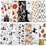 TOMNK 216pcs Halloween Cellophane Bags Clear Candy Cookie Treat Bags with Ties, Cats, Pumpkins, Witches Pattern Trick-or-Treat Halloween Party Supplies 12 Styles with 220pcs Twist Ties