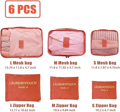 Miniatura 2 de Juego de 6 cubos de equipaje organizadores de equipaje para accesorios de viaje, organizadores de maletas, artículos esenciales de viaje, Naranja