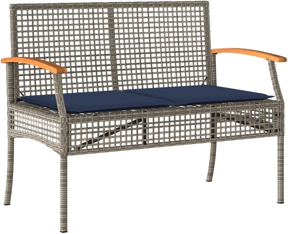 Garden Bench Grey, Brown, Navy Blue,Modern Garden Bench with Comfortable Cushion for Outdoor Use Patio Furniture