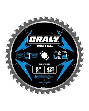 CRALY 8 Inch 42 Teeth Steel and Ferrous Metal Cutting Circular Saw Blade, 5/8 Inch Arbor, Thin Kerf, Professional Carbide Tipped Blade for Angle Iron, Threaded Rod, EMT ConduitC0842MC