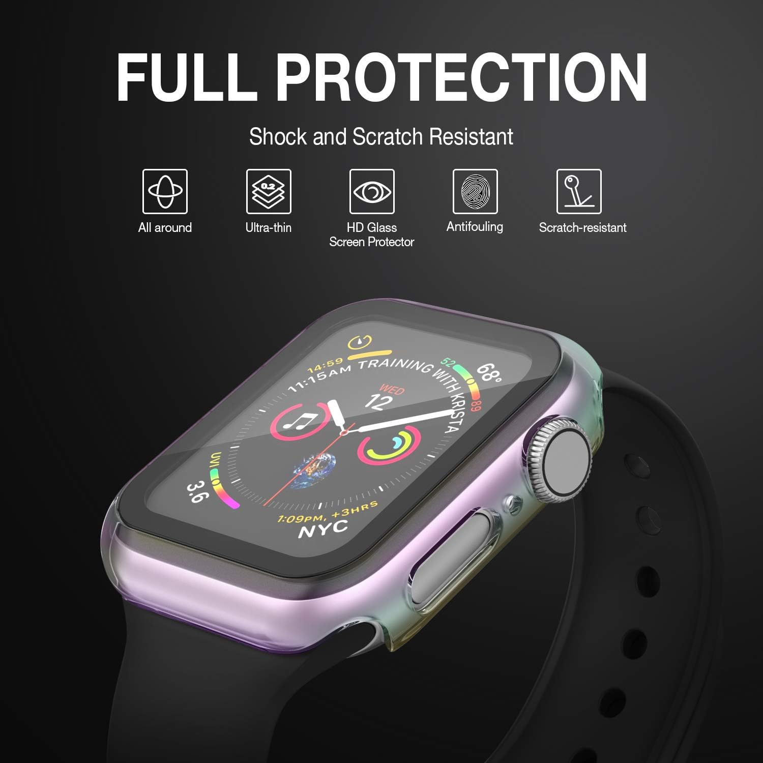 Case Compatible with Apple Watch 44MM Series 6/5/4/SE with Built-in Tempered Glass Screen Protector, All-Around Ultra-Thin Bumper Full Cover Hard PC Protective Case for iWatch image 2