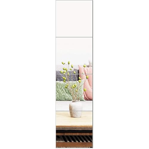 Ruomeng Full Length Wall Mirror Tiles, 12" x 12" x 4Pcs Frameless Wall Mounted Mirror Glass Wall Mirror for Home Gym, Door, Bedroom, Living Room