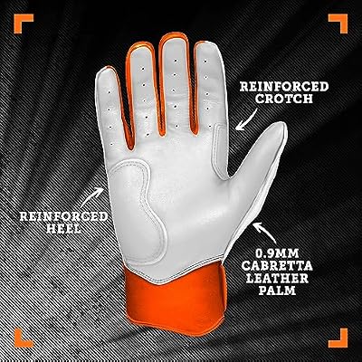 BRUCE BOLT Chrome Series Short Cuff Orange Batting Glove - Orange Small