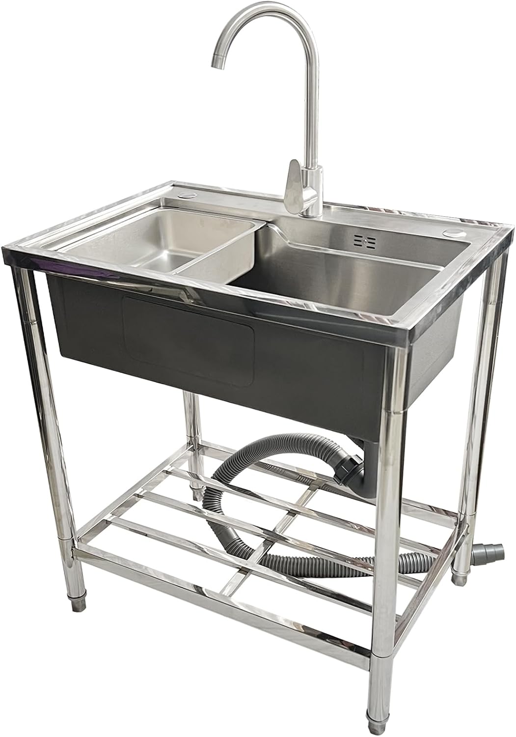 Stainless Steel Sink Freestanding Single Bowl Set with Faucet and