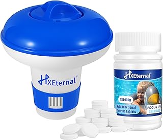 HXEternal Chlorine Tablets for Swimming Pool, 100g Chlorine Tablets for Hot Tub with Floating Chlorine Tablets Dispenser for Swimming Pool Paddling Pool Spa Bathtubs