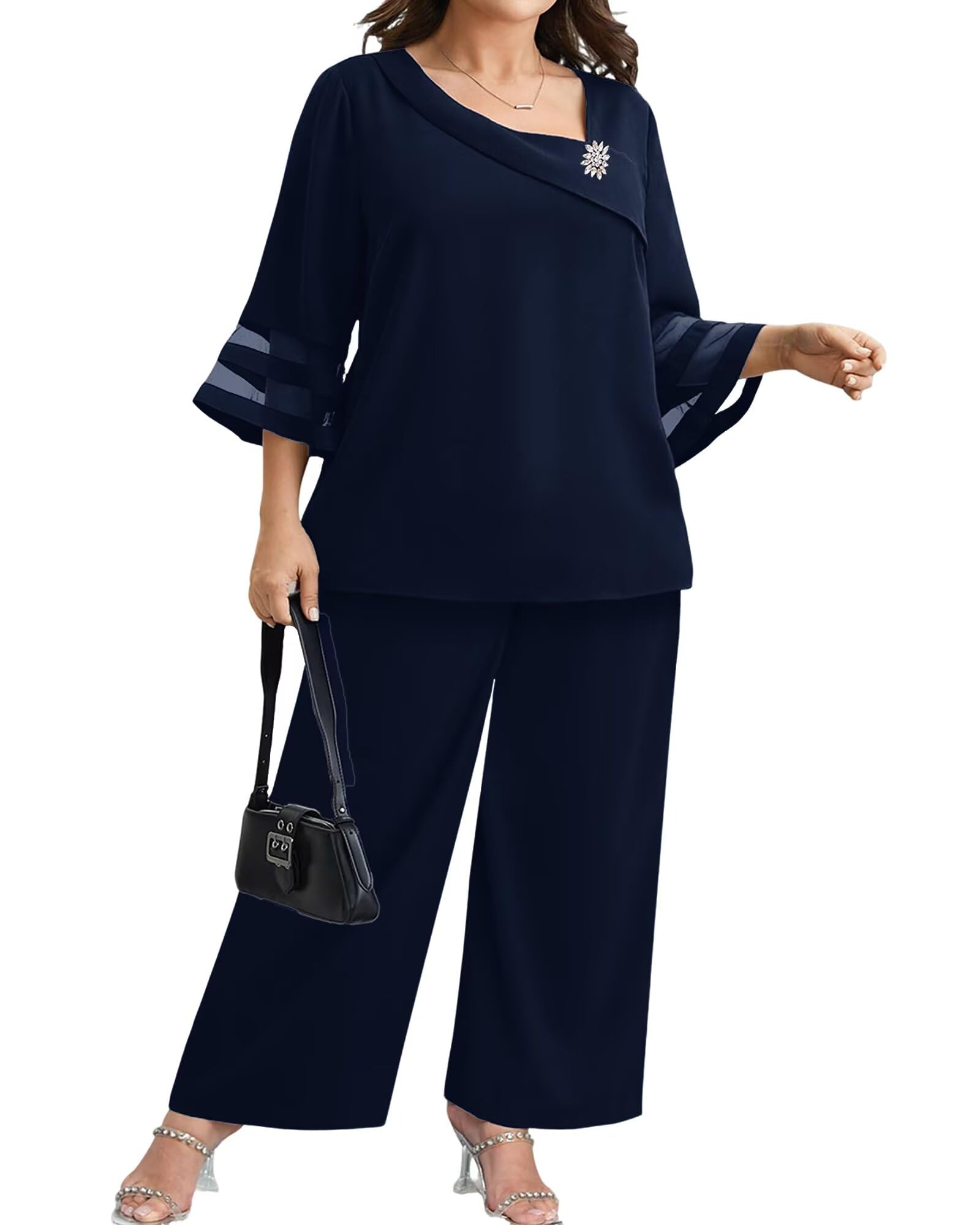 2 Piece Mother of The Bride Dresses Pant Suits V Neck Wedding Guest Groom Formal Outfit Sets Plus