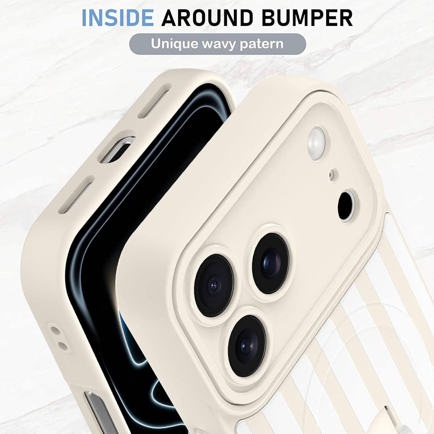 KANGHAR Compatible with iPhone 17 Pro Case, Support for MagSafe, Silicone Stripes Cute Pattern, Wristband Kickstand Camera Protection Soft Slim Cover for Girls Women -White