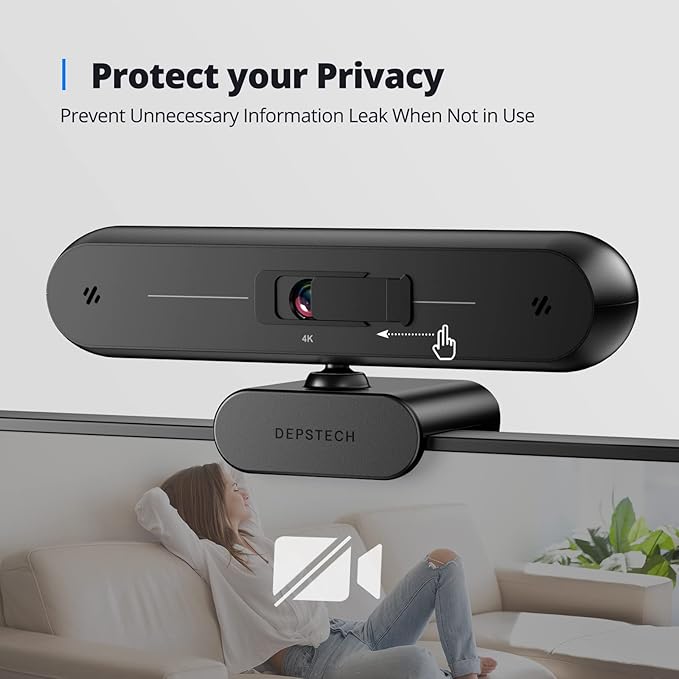 DEPSTECH DW40 4K Webcam, 1/2.55'' Sony Sensor, UHD Webcam with Dual Noise Canceling Microphones, Auto Focus, Auto Light Correction, Streaming Camera Works with Skype, Zoom, Facetime, PC/Macbook/Laptop