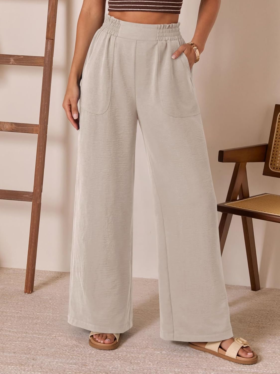 NIMIN Women Wide Leg Palazzo Pants High Waisted Casual Lounge Pants 2026 Summer Beach Vacation Outfits with Pockets - Image 9