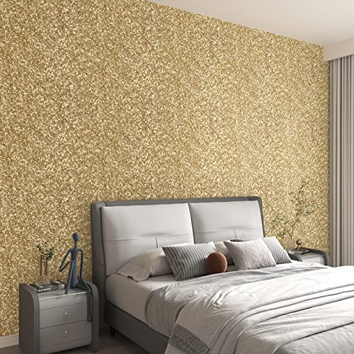 Decotalk Gold Wallpaper Glitter Wallpaper Stick And Peel 17.7"X120" Gold Peel And Stick Wallpaper Glitter Contact Paper Sequins Sparkle Wallpaper For Walls Removable Chunky Glitter Gold Contact Paper #TOP1