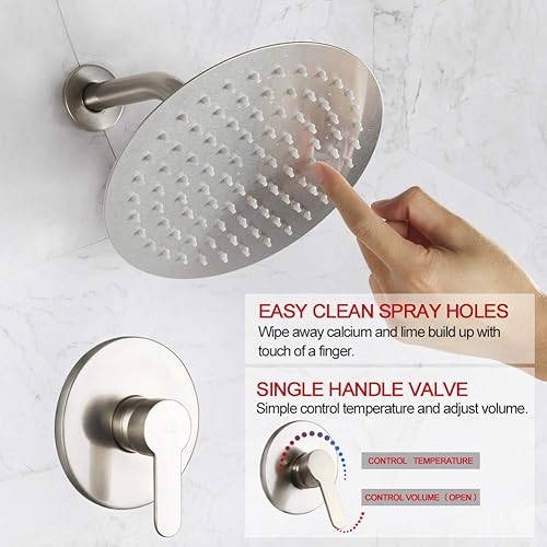 Miniatura 17 de POP SANITARYWARE Juego de grifo de ducha cromado para baño, sistema de ducha de lluvia montado en la pared de 8 pulgadas, juego de cabezal de ducha