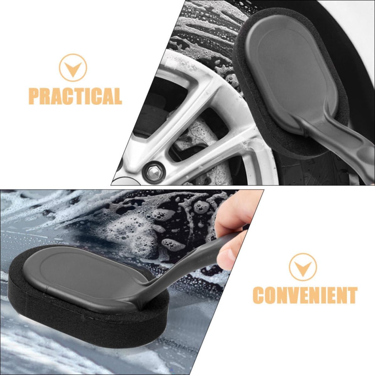 Healifty Car Washer Brush Set with Interchangeable Handle and Soft Sponge 4pcs Car Washing Brushes for Tire Easy Cleaning Tool and Wheel Cleaning