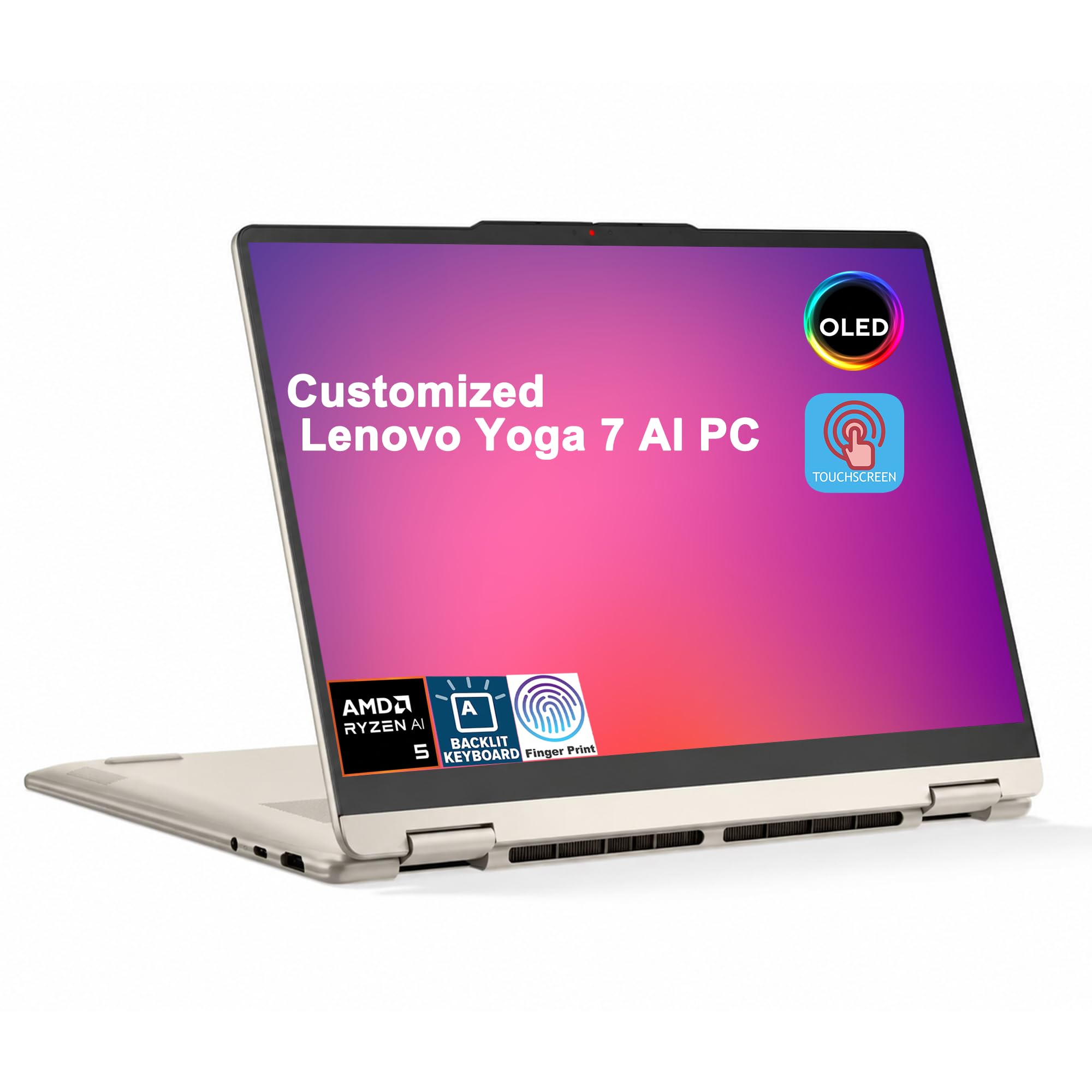 Customized Laptop Made with Lenovo Yoga 7 2-in-1 AI Laptop 14" WUXGA OLED Touch AMD Ryzen AI 5 430 (50 NPU Tops) 16GB DDR5 256GB/512GB/1TB/2TB SSD for Creator Business Professional Win11