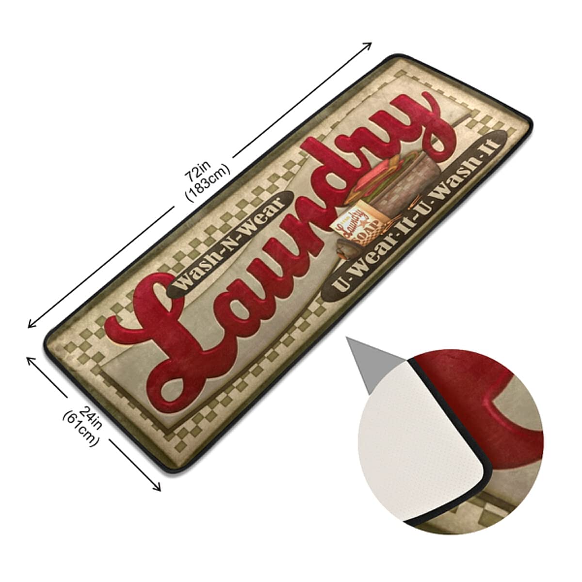 Laundry Rug for Laundry Room Farmhouse Decor Runner Rugs Machine Washable Laundry Mat 72x24in, Wash Wear