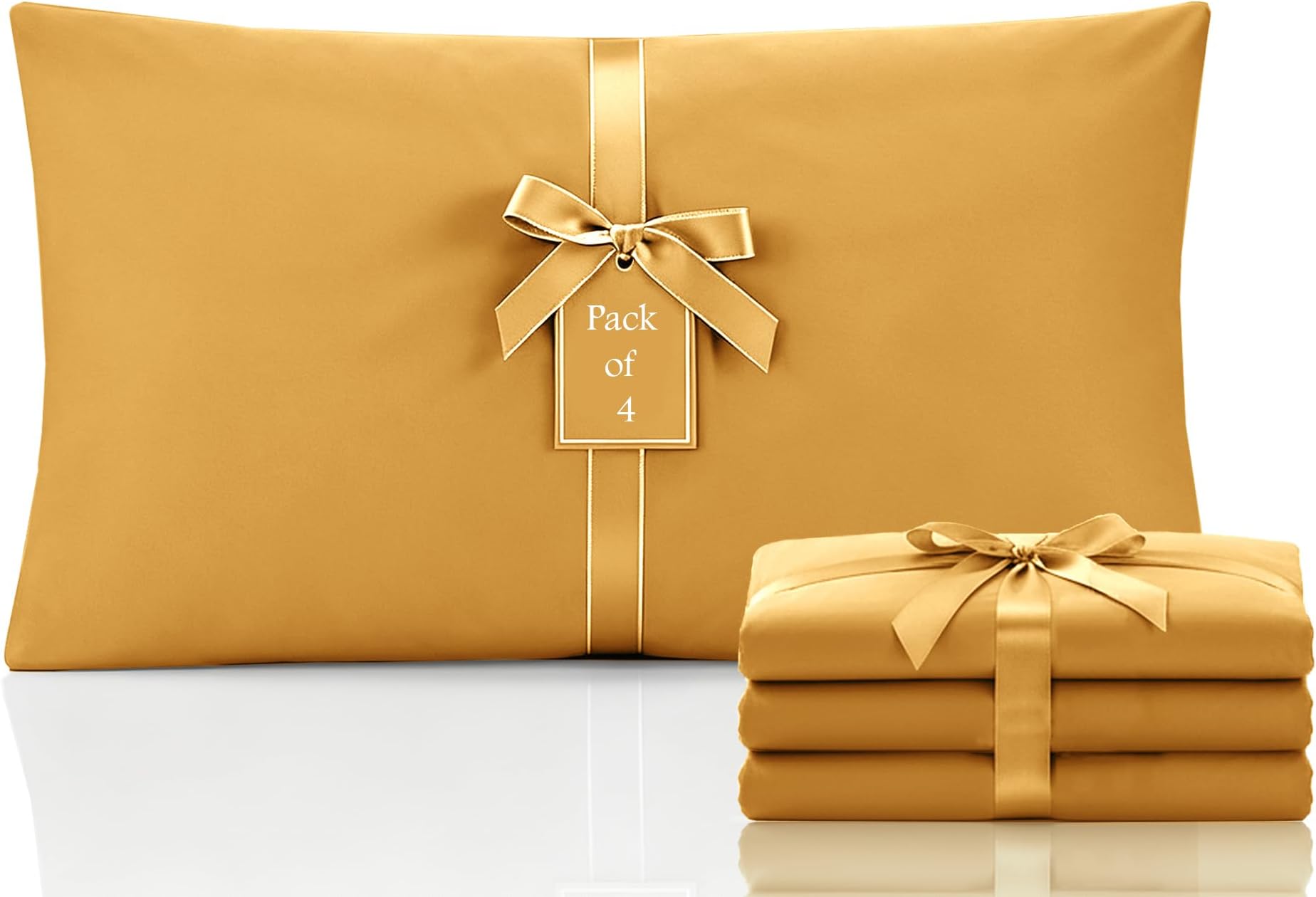 Moonlight Bedding Pillow Cases 4 Pack – Ochre Pillowcases Envelope Closure Super Soft Brushed Microfiber Standard House Wife Pillow Covers, (50 X 75 CM)