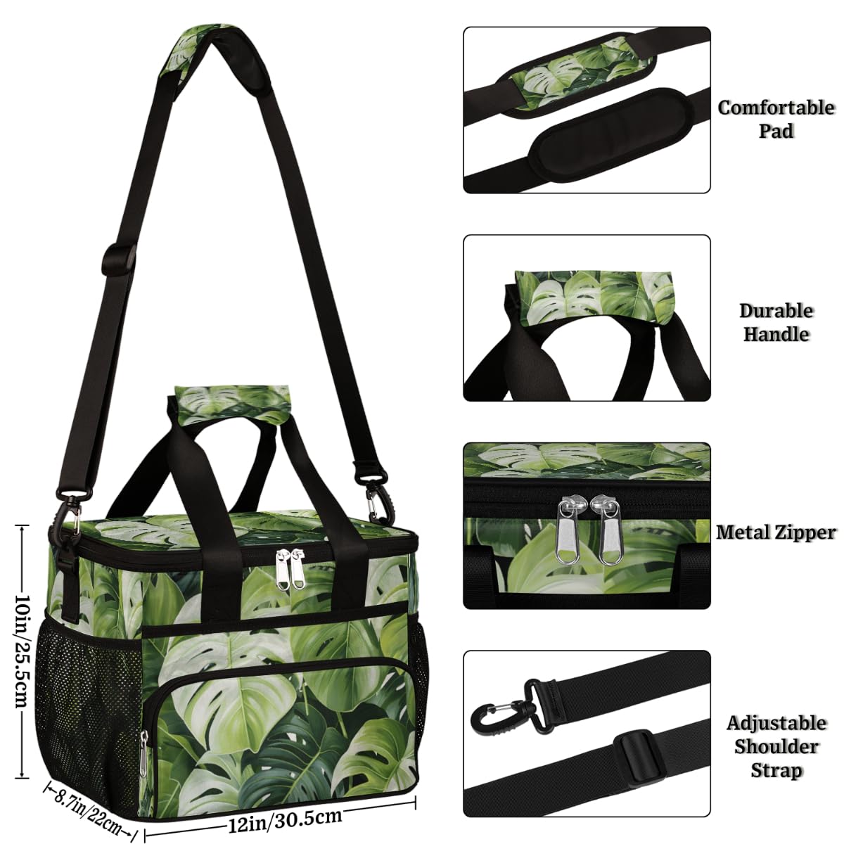 Tropical Leaves Insulated Picnic Backpack Lunch Box for Women Men Picnic Basket Tote Lunch Bag Picnic Bag Portable Lunch Bags for Picnic, Beach, Work, Trip,Office, Camp Tropic Palm Leaves