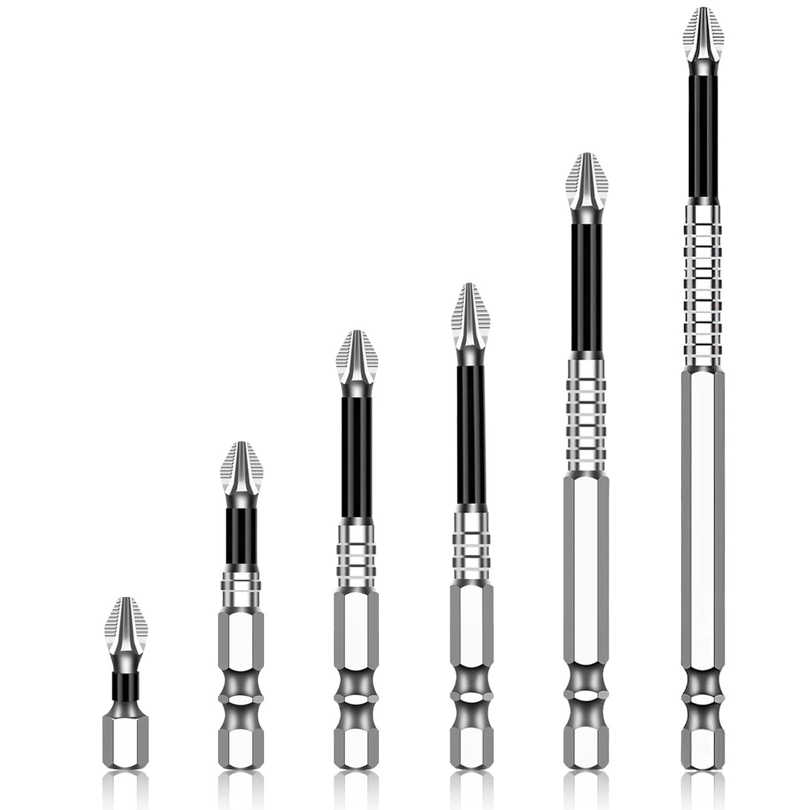 High Magnetic Screwdriver Drill Bit Set, 6 Pcs Anti-Slip Precision Drill Bits, Durable Alloy Steel, Compatible with Electric Tools