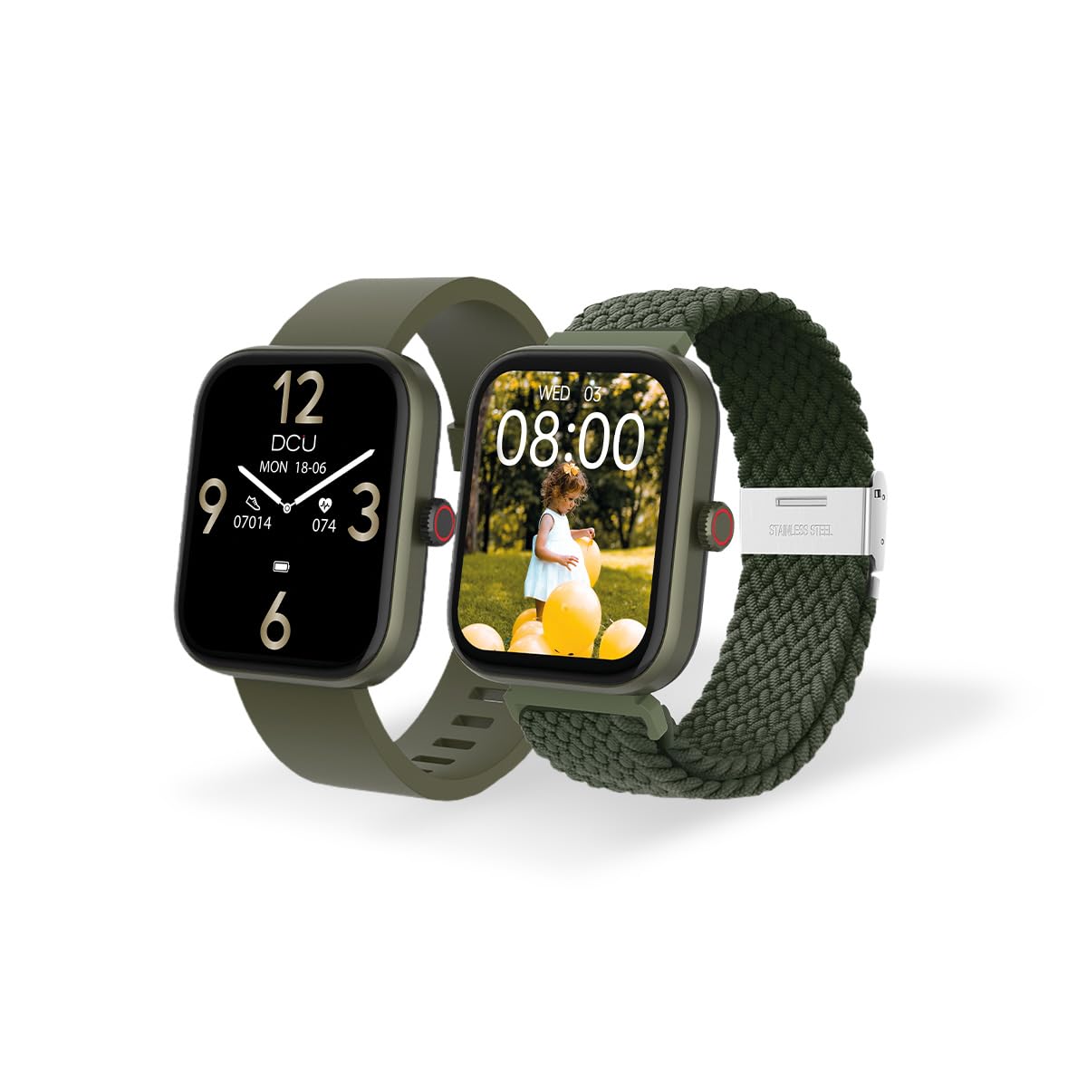 DCU TECNOLOGIC - Smartwatch Los Ángeles - Reloj Inteligente - Incluye 2 Correas: Silicona y Nailon - Pantalla Táctil TFT 1,8'' - 22 Modos de Deporte