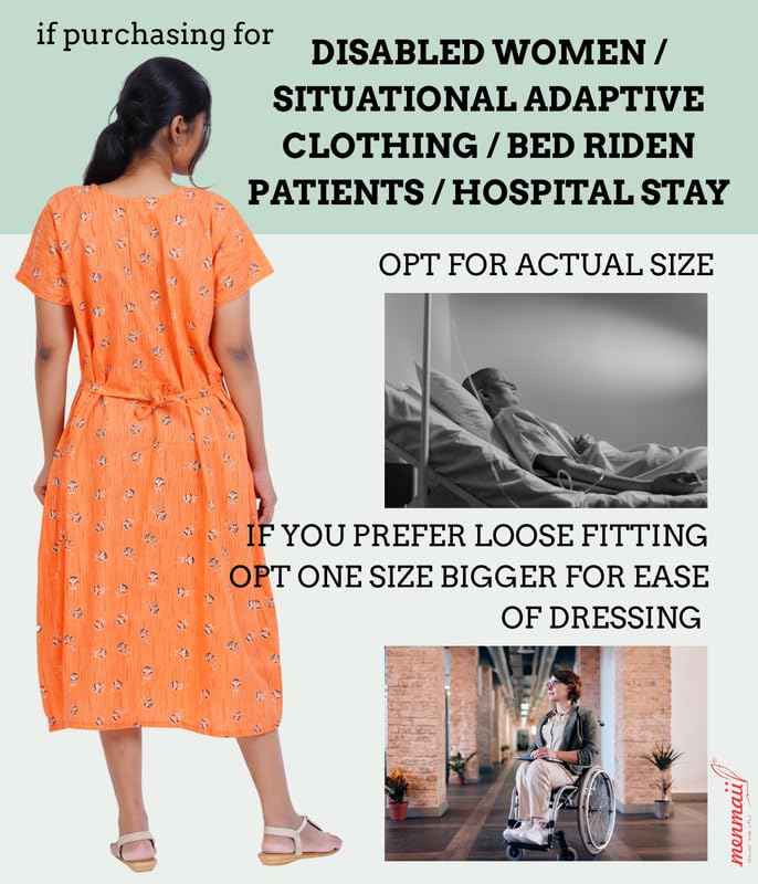 Image of MENMAII Women's [L-4XL] Full Open /Front Buttoned [a Kind of Adaptive Clothing] Multipurpose Nighty for Maternity /Pregnancy /Elderly /Patient /Feeding /Hospital Purpose Nighty Calf Length