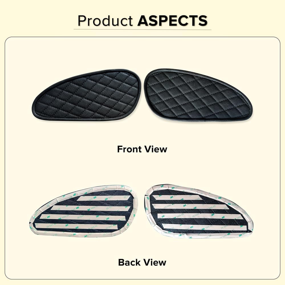 Re Interceptor Motorcycle Tank Pad, Pair of Motorcycle Fuel Tank Traction Pad Protector Universal Knee Grip Decals Pure Leather (Checkerd Black With Black Stitch)