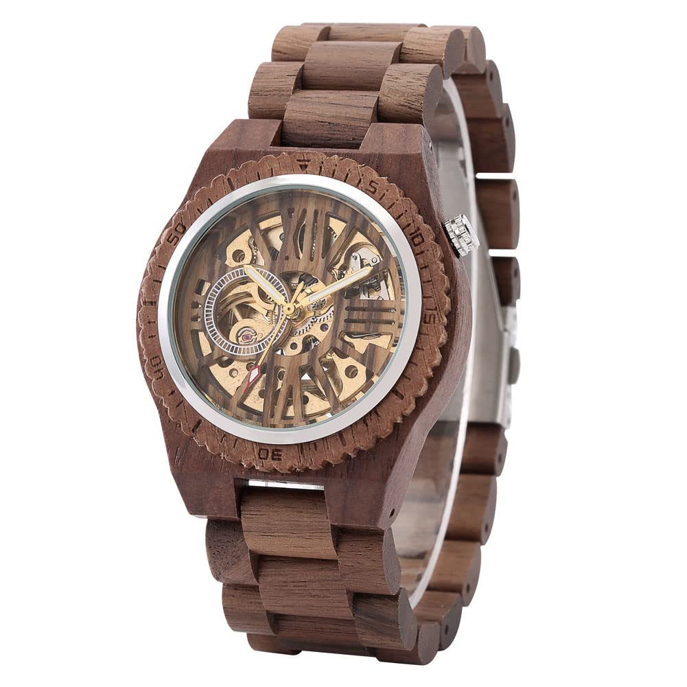 HTDZDX Men Automatic Mechanical Watches Wood Self Winding Wristwatch Fashion Business Mechanical Watch Gifts (Color : A)
