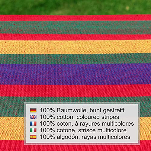 Ampel 24 Hängematte im Set mit Sicherung und Holz Gestell Madagaskar 400 cm, Hängemattengestell braun wetterfest, Stabhängematte bunt gestreift - 5