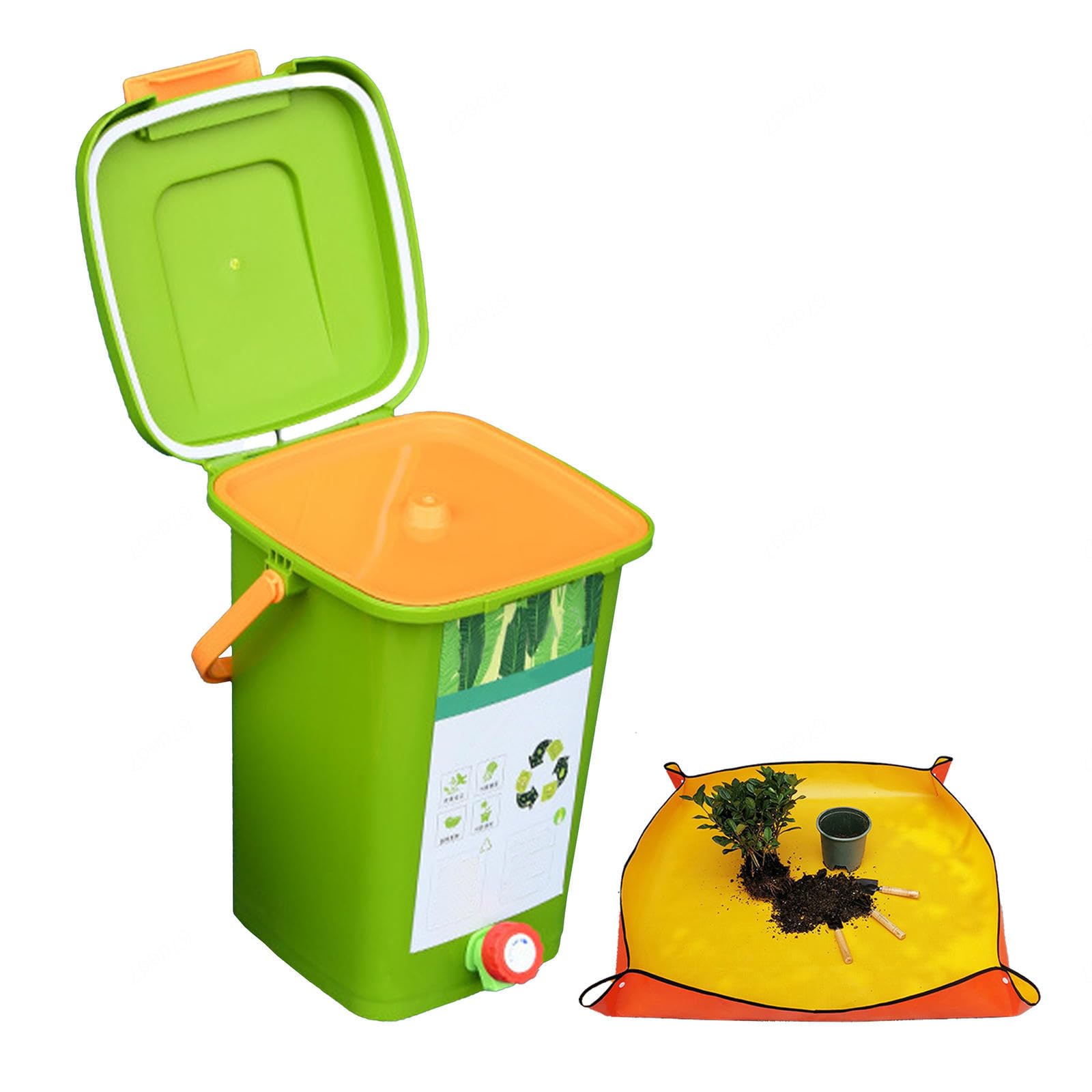 Compostera Domestica 2/2,6/4/5 Galones Composteras Huerto Reciclaje Conveniente de Desperdicios de Alimentos Papelera Cocina,Style4(20L)-2Set