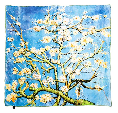 prettystern P891-90cm bufanda de seda impresión artística - van Gogh - Ramas de la almendra en la floración