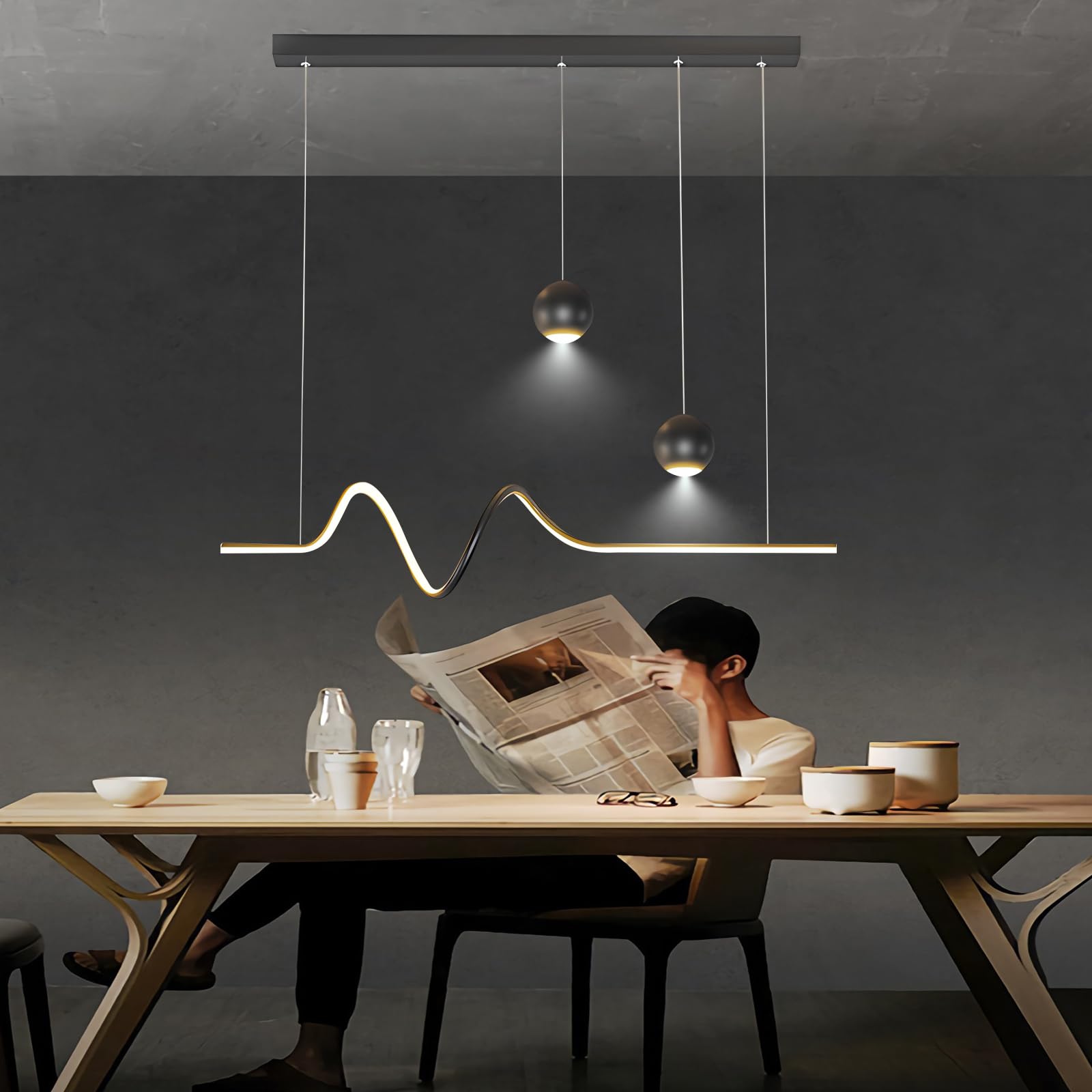Moderne L100cm LED Hängelampe Esstisch Dimmbar Pendelleuchte Schwarz Mit Fernbedienung Linear Design Hängeleuchte Esstischlampe Hängend Höhenverstellbar für Küche büro Esszimmer (Schwarz)